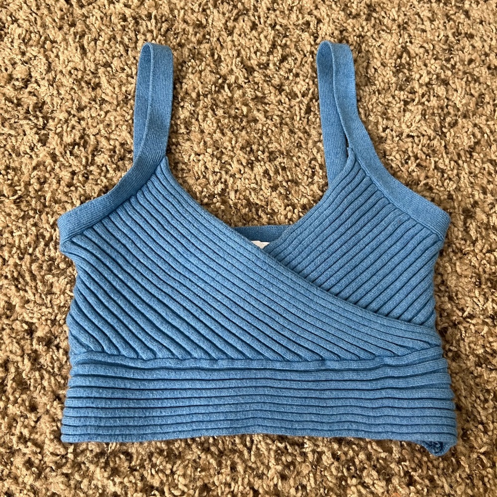 Princess Polly Blue Knit Crop Top